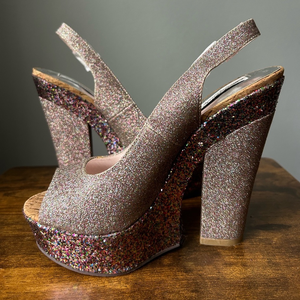 Naughty Monkey Sequin Block Heels